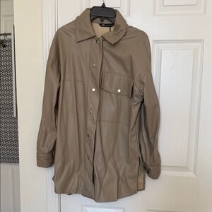 Zara Taupe Faux Leather Overshirt